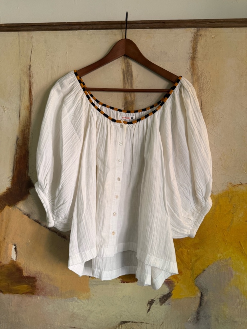 Sundry White Puff Sleeve Blouse | Peasant Top | Boho Chic